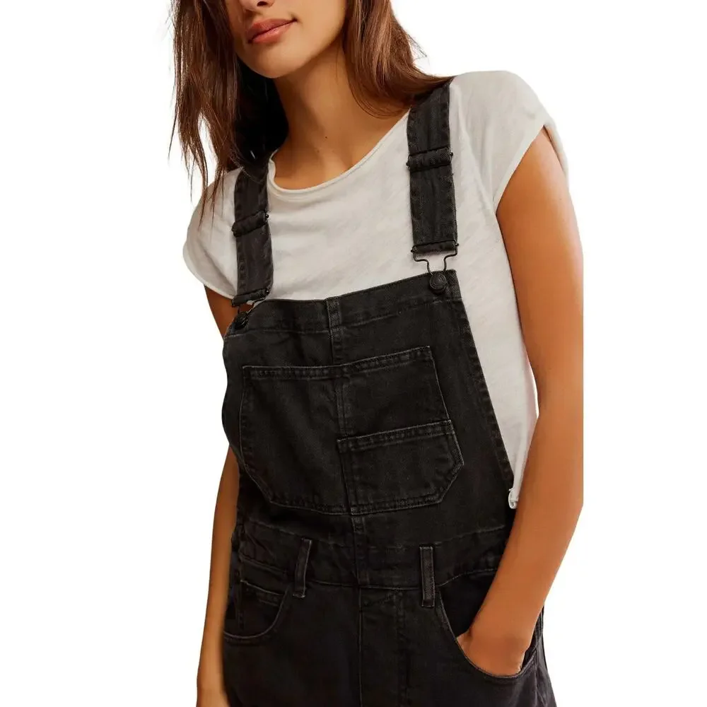 Free People We the Free Ziggy Black Denim Overalls XS 100% Cotton Classic - Picture 3 of 16